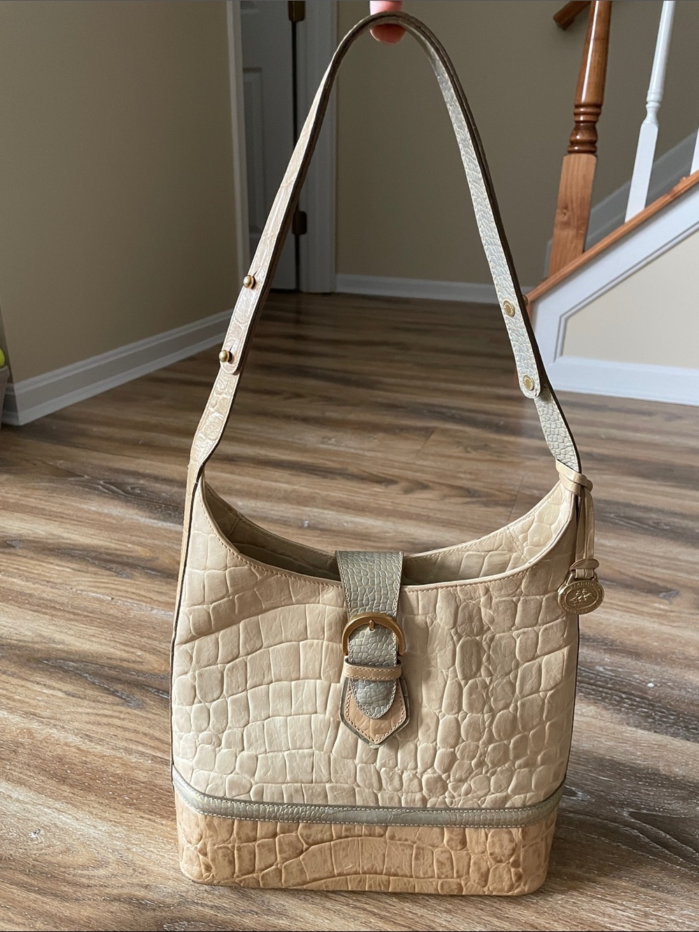 Brahmin Kendall Tri Color Cream Hobo Shoulder Bag